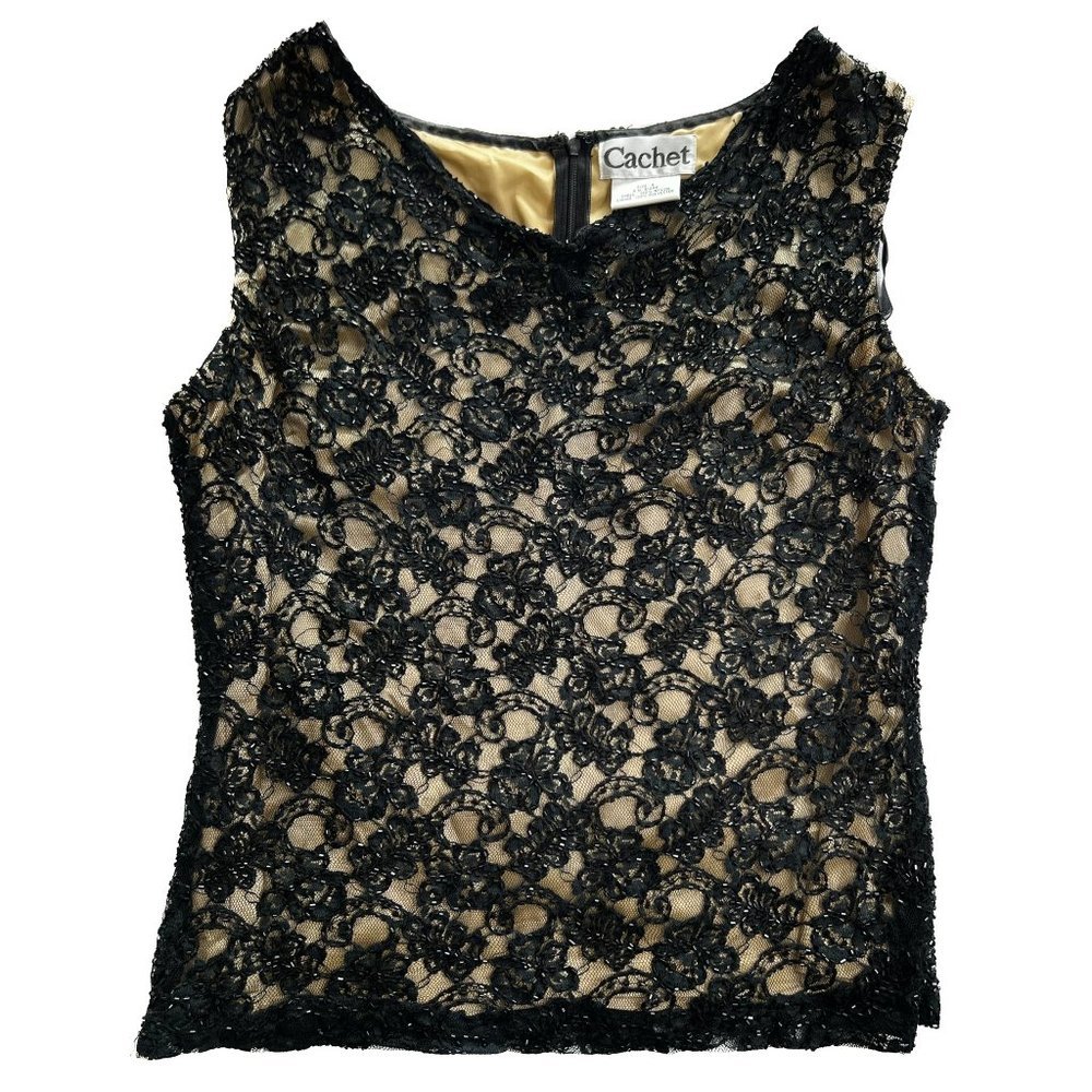 Cachet Vintage Beaded Lace Top